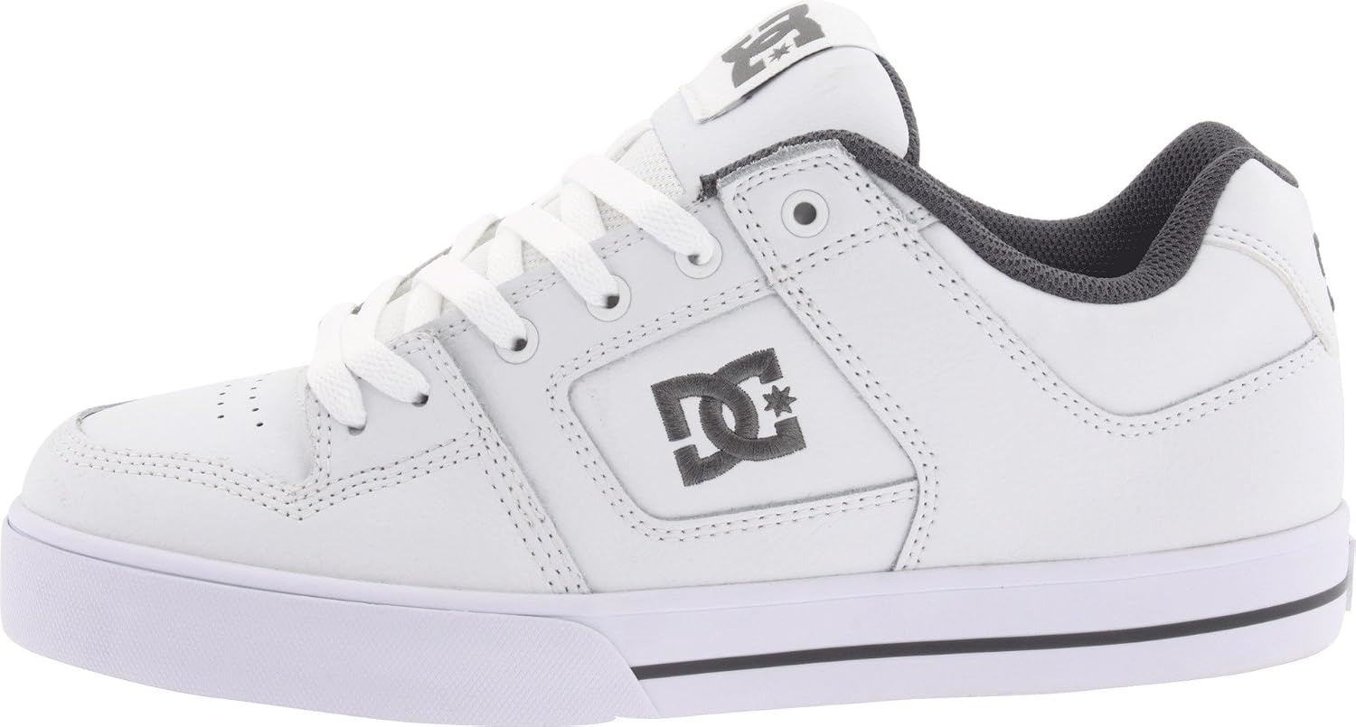 DC Men’s Pure Casual Low Top Skate Shoe, White/Battleship/White, 8 D US