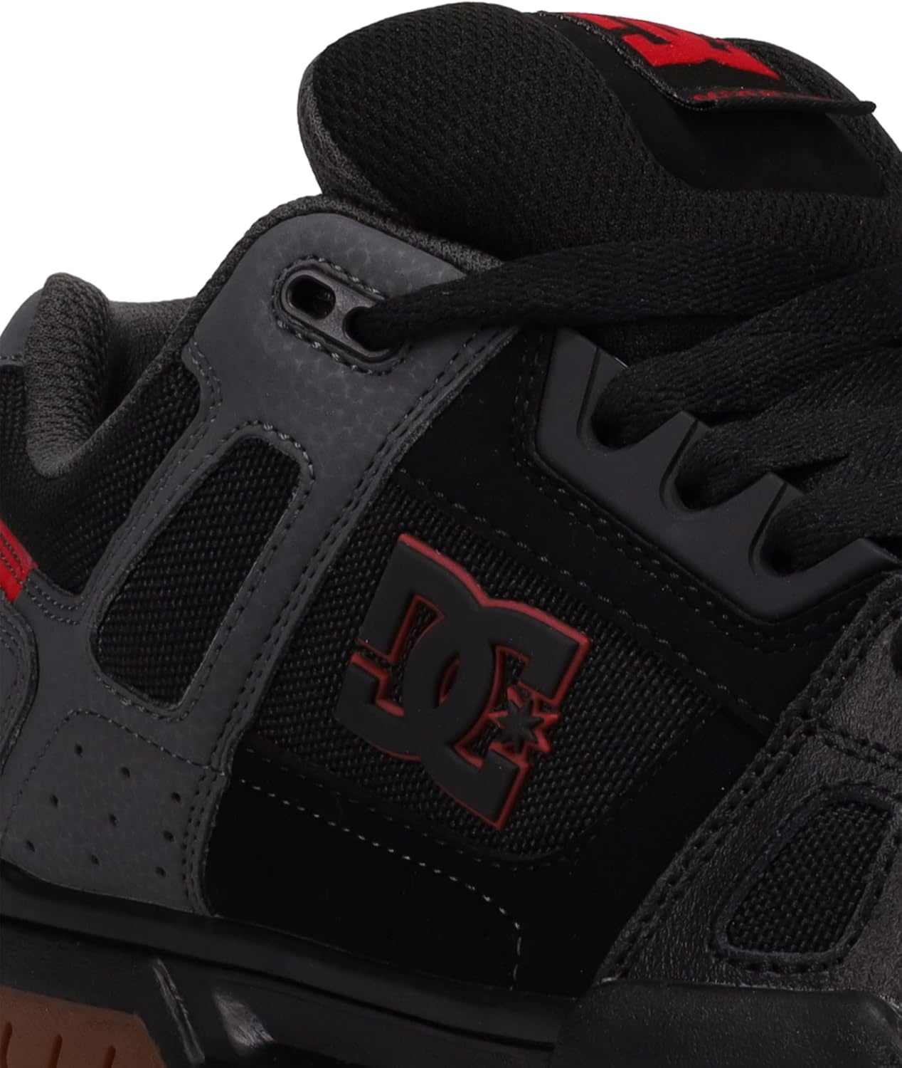 DC Men’s Stag Low Top Skate Shoe(Black/Red/Gum)