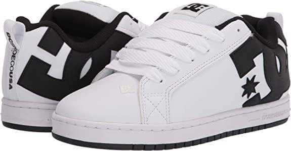 DC Men’s Court Graffik Casual Low Top Skate Shoe Sneaker(White/Black/Black)
