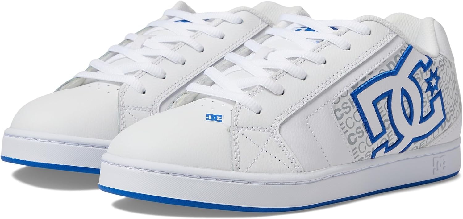 DC Mens Net Low Top Lace Up Casual Skate Shoe Sneaker(White/Grey/Blue)