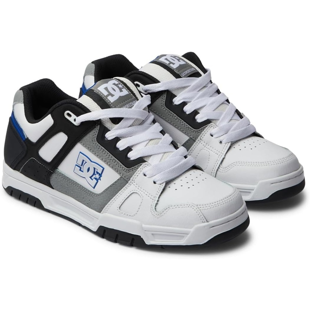 DC Men’s Stag Low Top Skate Shoe(White/Grey/Blue)