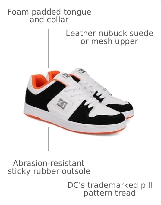 DC Shoes Mens Dc Men’s Manteca 4 Skate Shoe(Black/White/Orange)